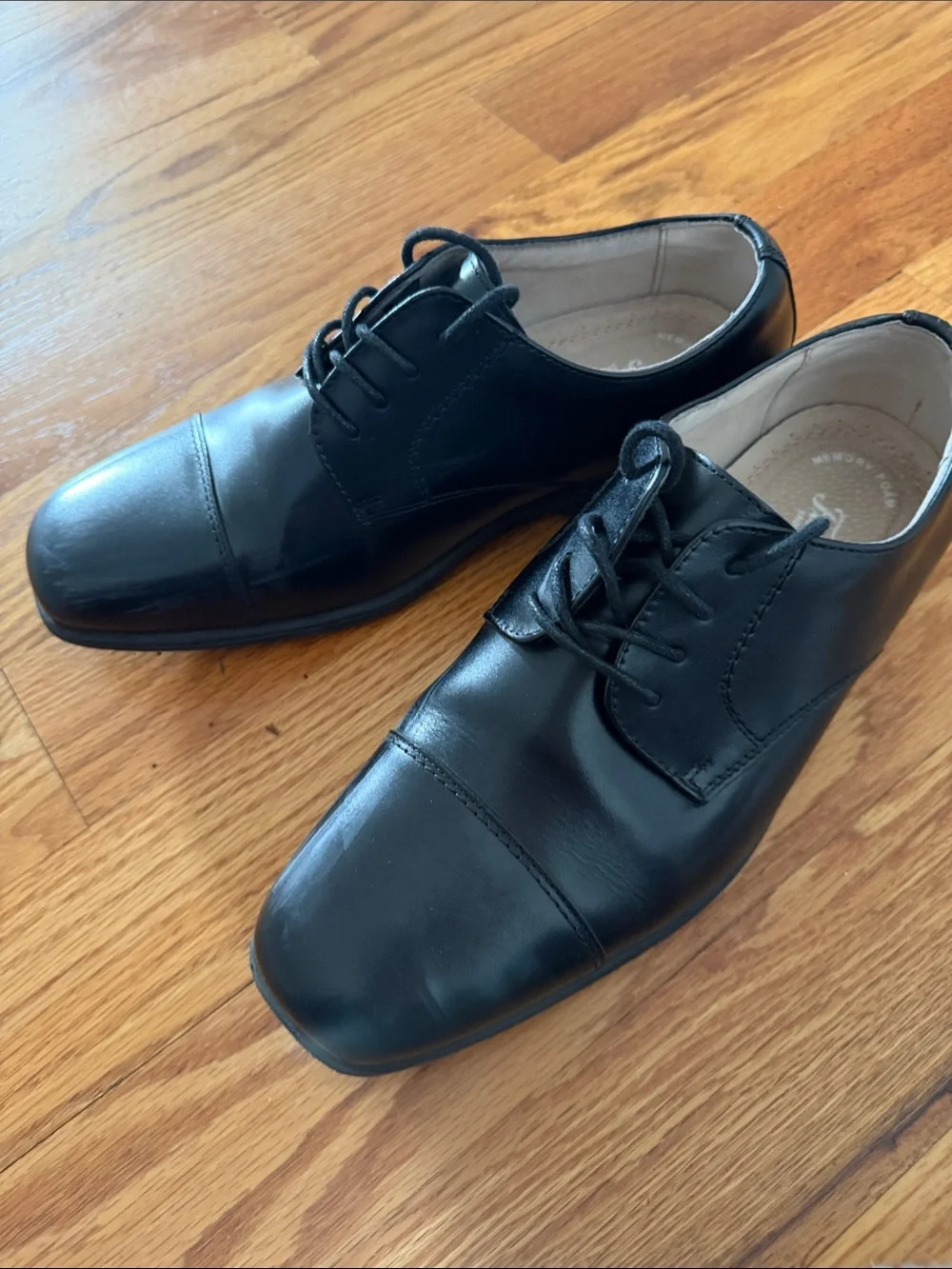 Florsheim Boys Black Cap-Toe Leather Lace-Up Oxfords